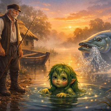 Як бідний рибалка витягнув маленького Водяника (українська казка) – читати на kazkaua.org Як бідний рибалка витягнув маленького Водяника (українська казка)